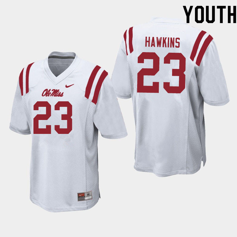 Jakorey Hawkins Ole Miss Rebels NCAA Youth White #23 Stitched Limited College Football Jersey LEM3158QL